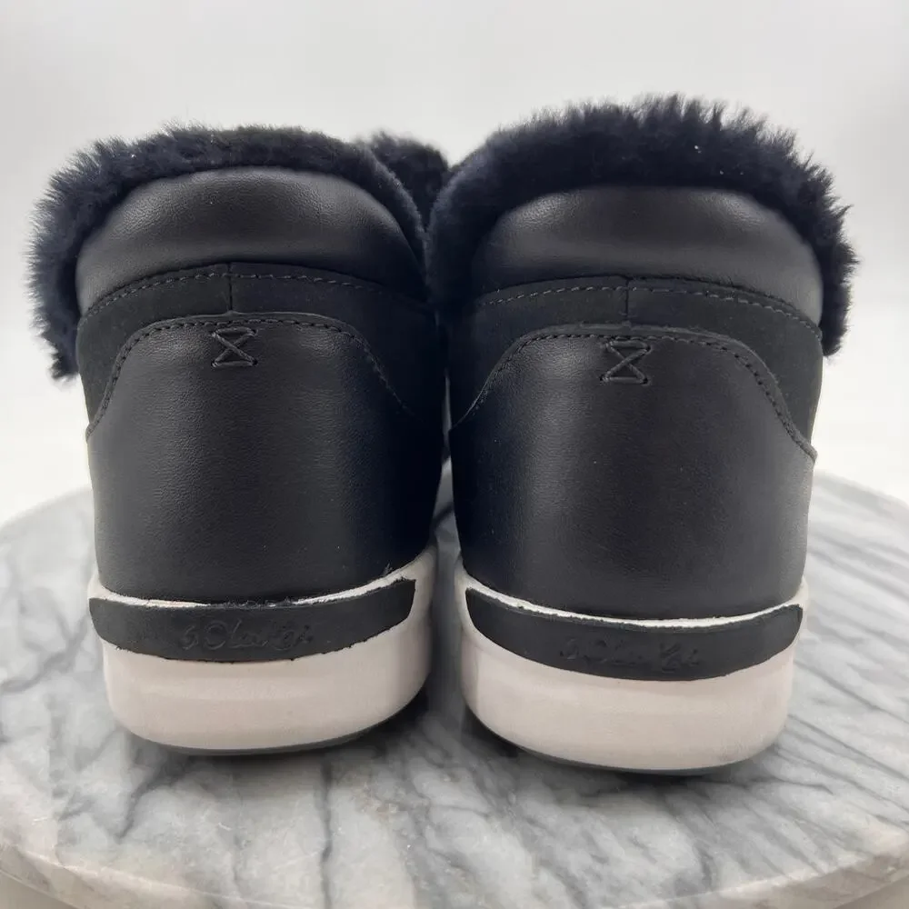 Olukai Women 9 Boots Black Nubuck Leather Malua Hulu Fur Lined Bootie 20427-OXDW